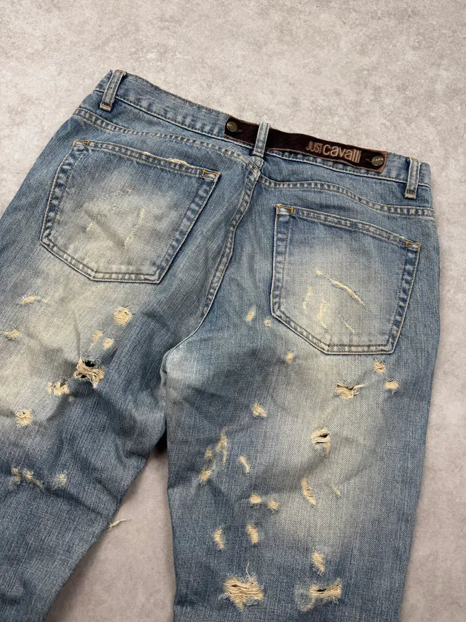 AW2005 Cavalli Faded Blue Washed Pearls Distressed Denim Jeans VTdFXyI 6