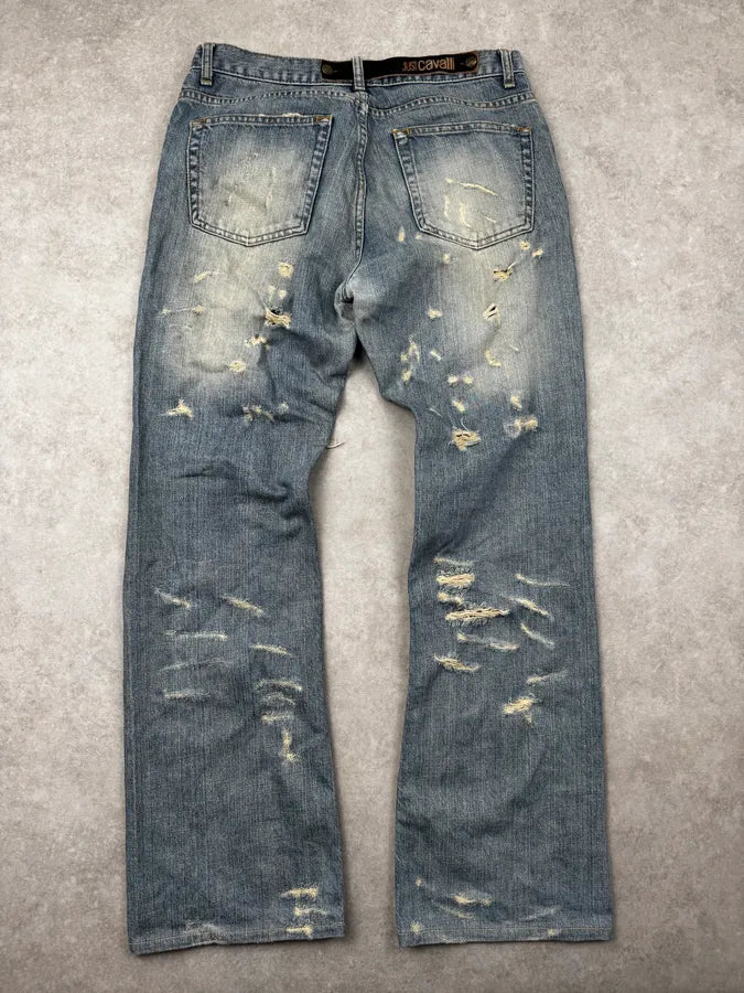AW2005 Cavalli Faded Blue Washed Pearls Distressed Denim Jeans VTdFXyI 4