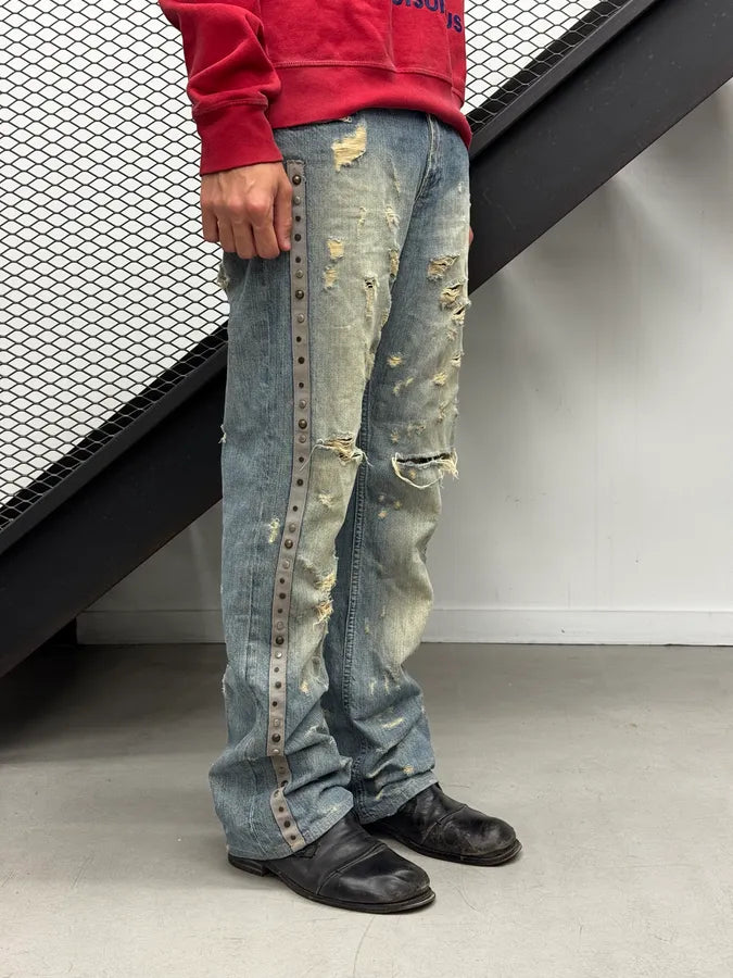 AW2005 Cavalli Faded Blue Washed Pearls Distressed Denim Jeans VTdFXyI 2