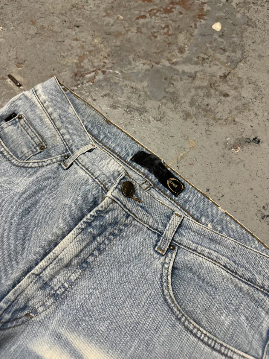 2000s Cavalli Blue White Faded Denim Jeans pSvuUpn 4