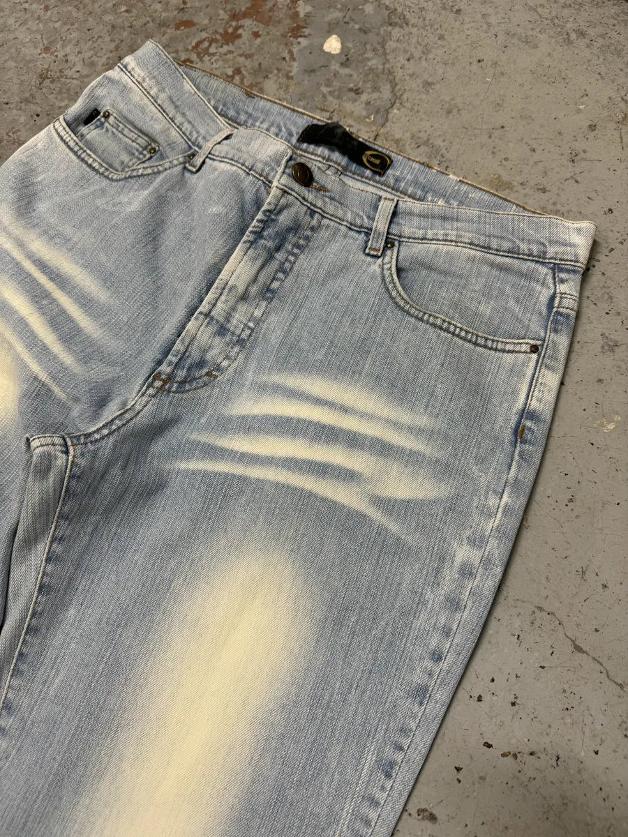 2000s Cavalli Blue White Faded Denim Jeans pSvuUpn 5