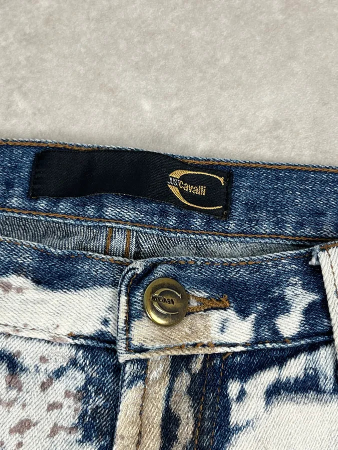 2000s Cavalli Blue World Eroded Denim Jeans JWAWqxZ 10