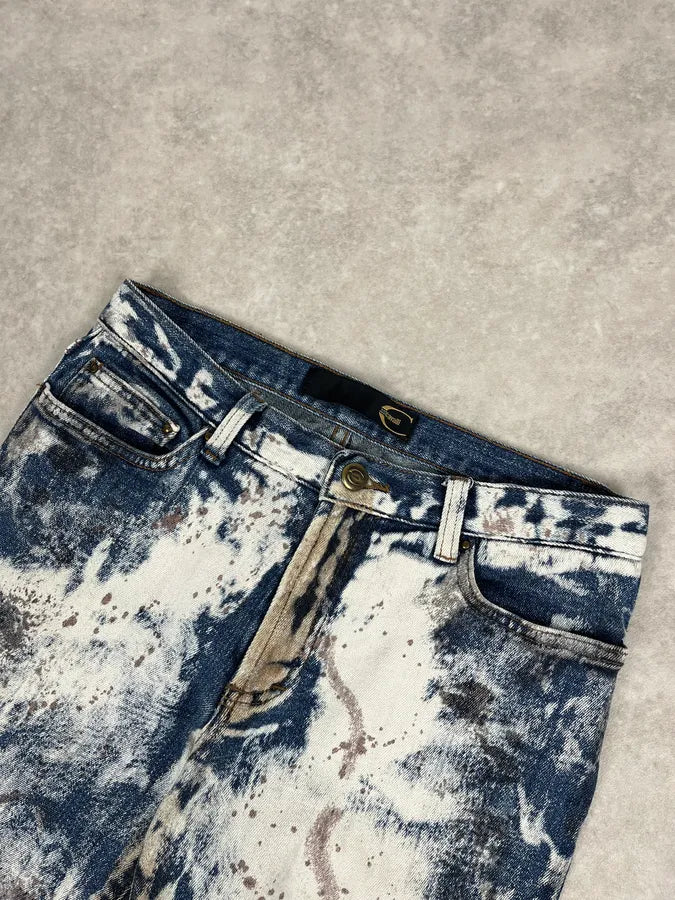 2000s Cavalli Blue World Eroded Denim Jeans JWAWqxZ 5