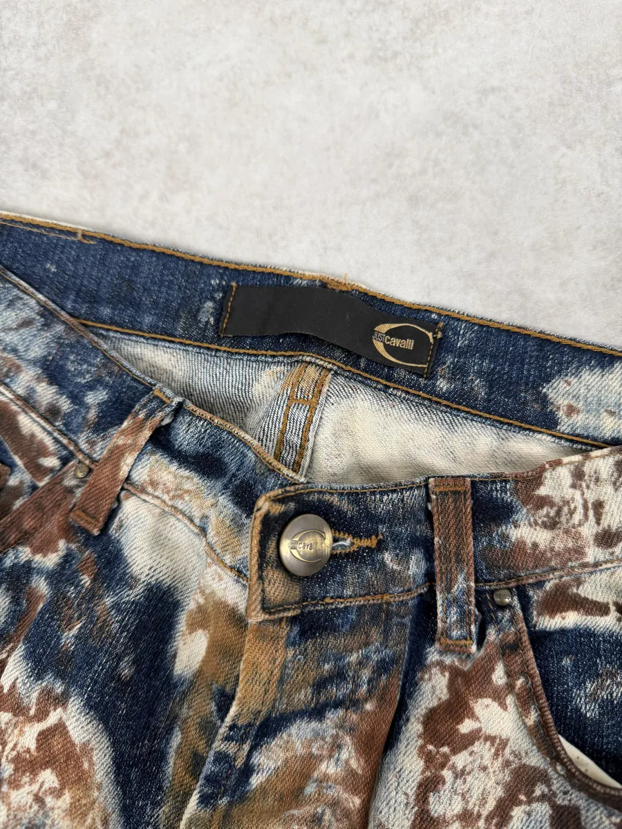 2000s Cavalli Blue World Eroded Denim Jeans XqjGsON 5