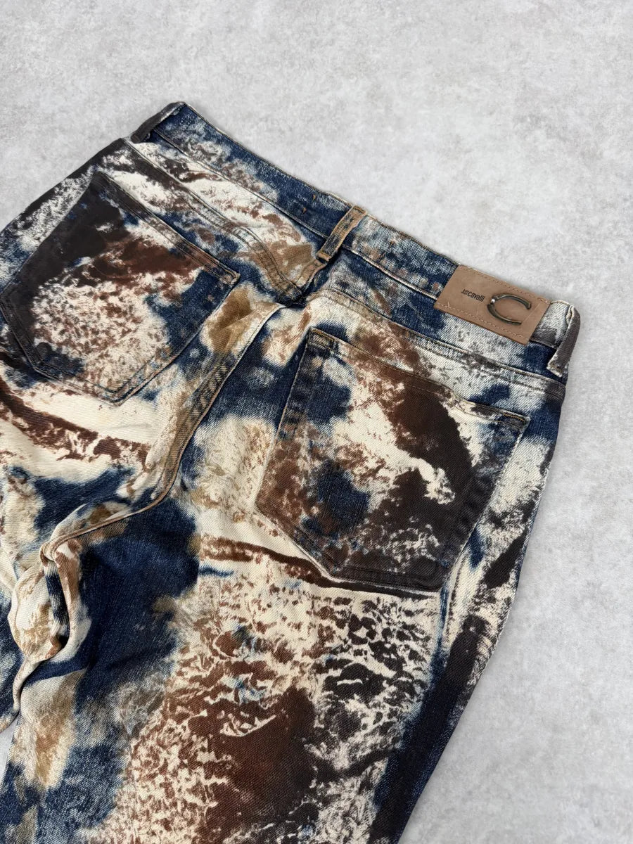 2000s Cavalli Blue World Eroded Denim Jeans XqjGsON 8