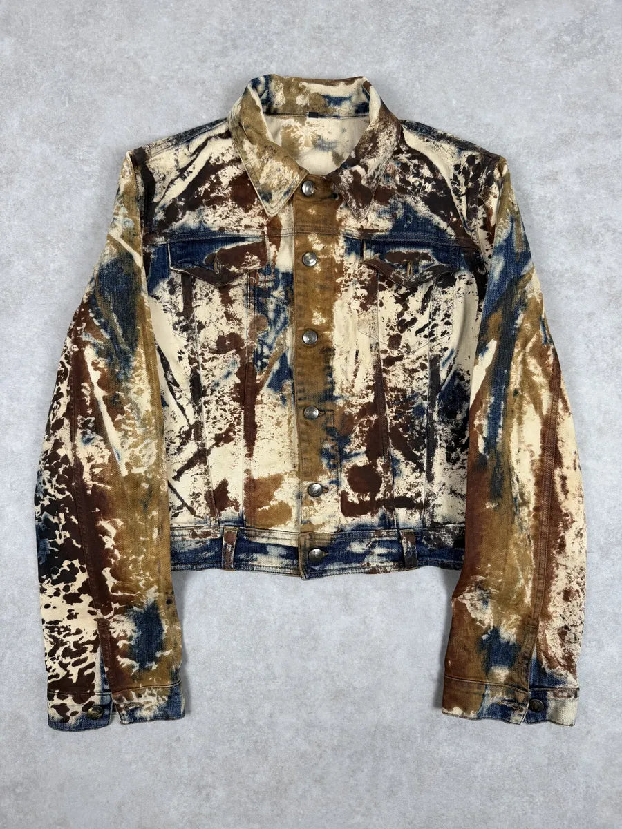 2000s Cavalli Blue World Rust Eroded Denim Jacket RndZWZg 0
