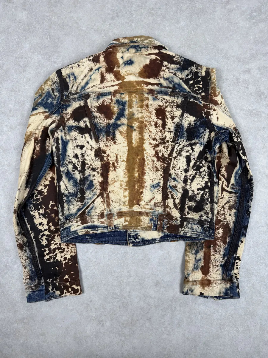 2000s Cavalli Blue World Rust Eroded Denim Jacket wcisrUH 1