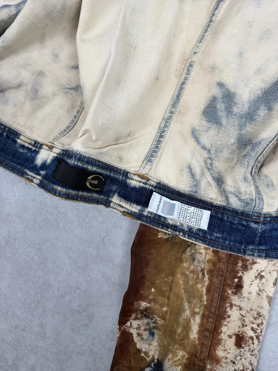 2000s Cavalli Blue World Rust Eroded Denim Jacket RndZWZg 11