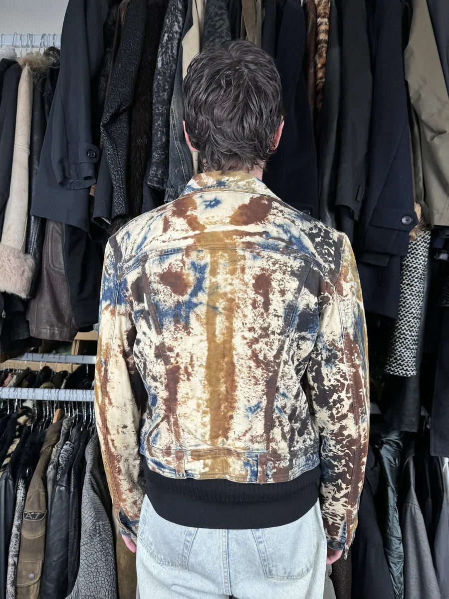 2000s Cavalli Blue World Rust Eroded Denim Jacket RndZWZg 3