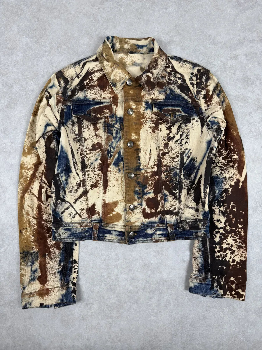 2000s Cavalli Blue World Rust Eroded Denim Jacket wcisrUH 4