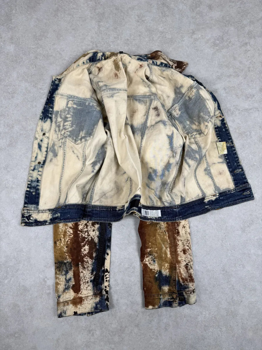 2000s Cavalli Blue World Rust Eroded Denim Jacket wcisrUH 5