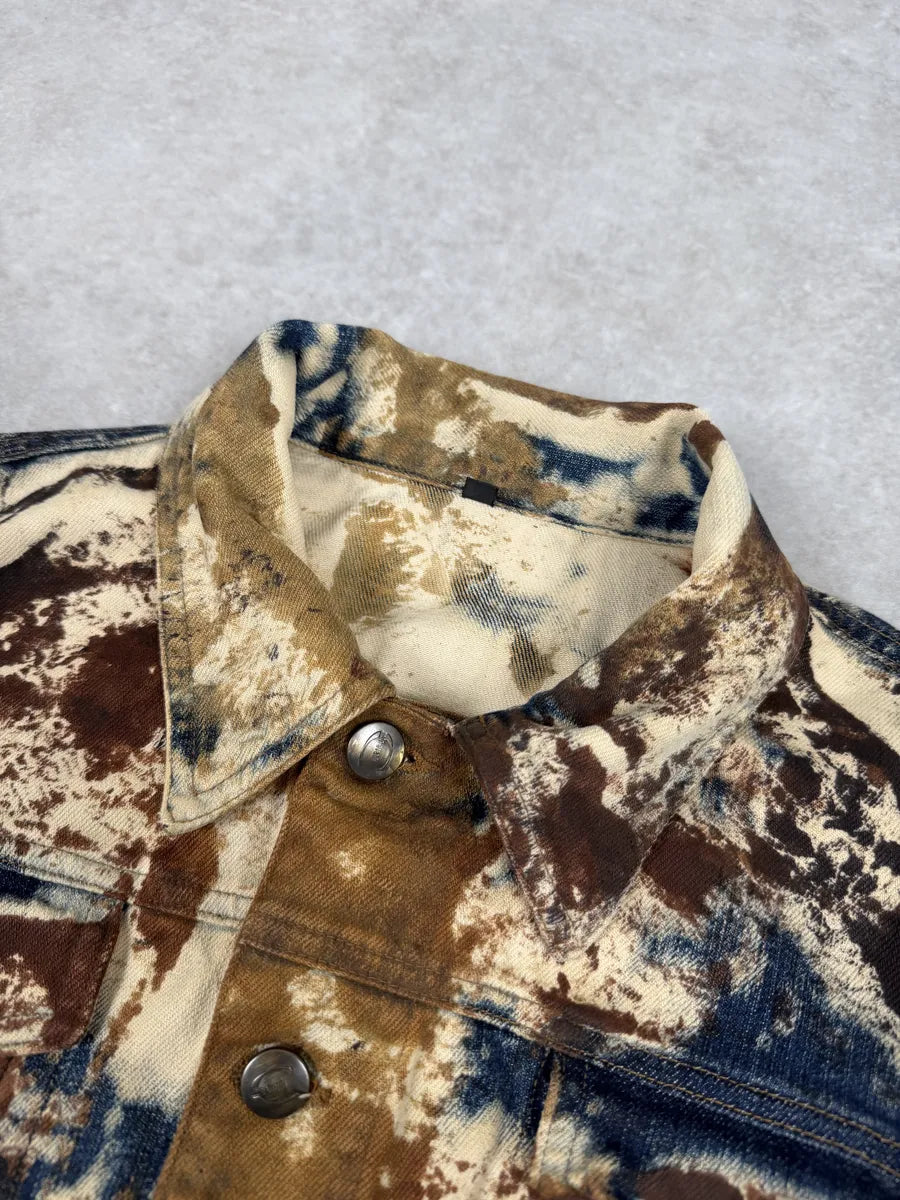 2000s Cavalli Blue World Rust Eroded Denim Jacket wcisrUH 7