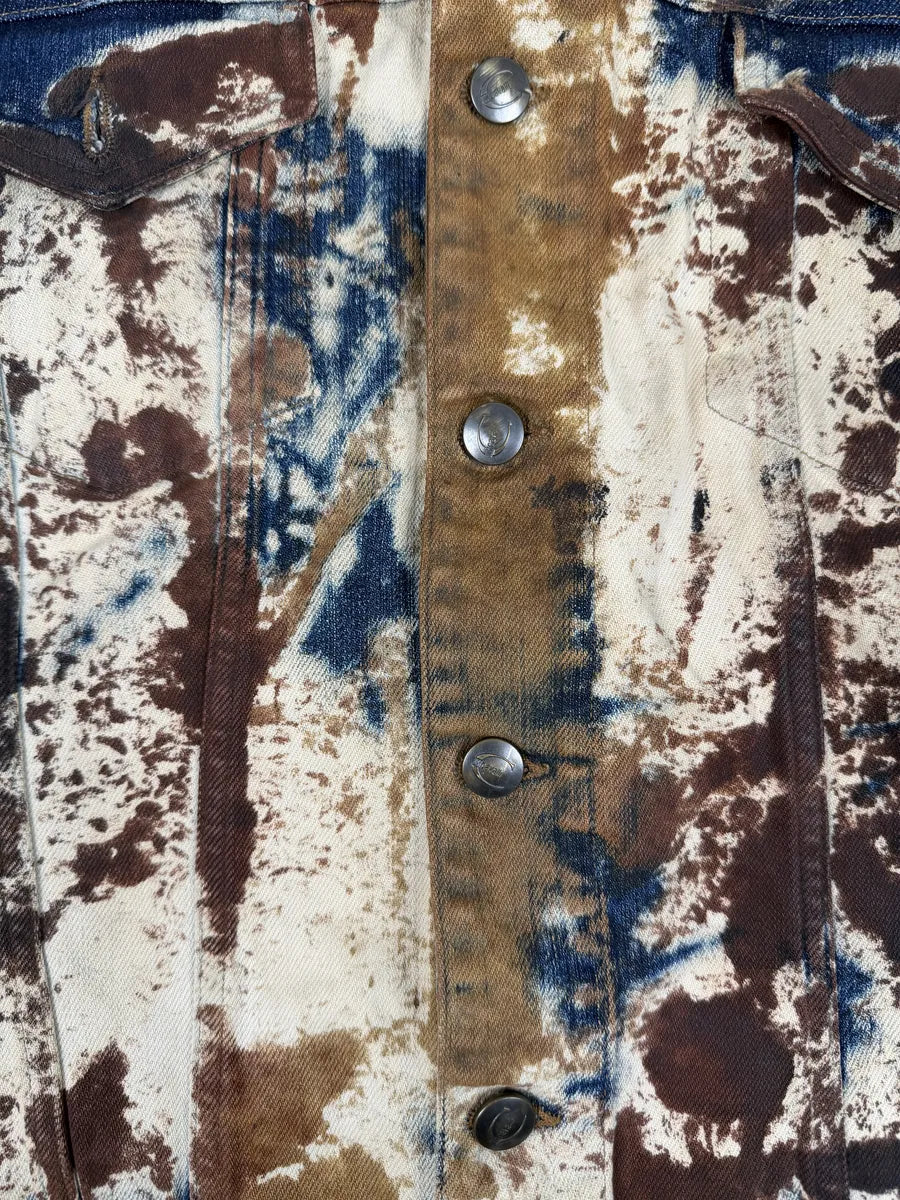 2000s Cavalli Blue World Rust Eroded Denim Jacket wcisrUH 9