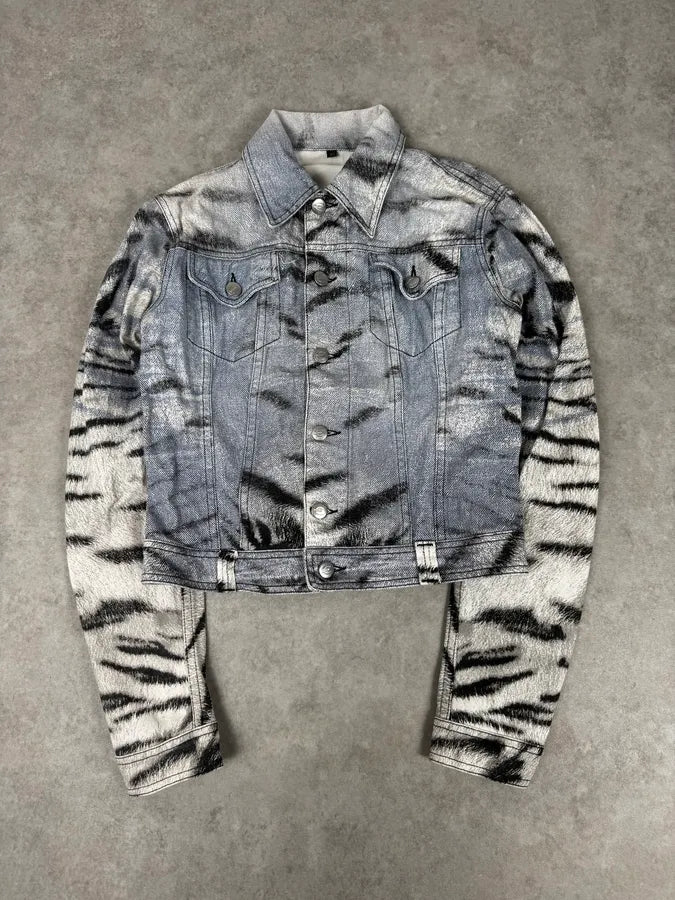 SS2002 Cavalli Blue & White Zebra Savage Denim Jacket fNRlNXg 0
