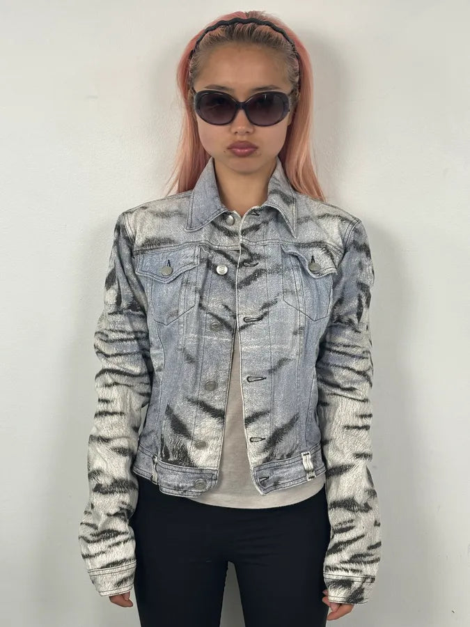 SS2002 Cavalli Blue & White Zebra Savage Denim Jacket fNRlNXg 1
