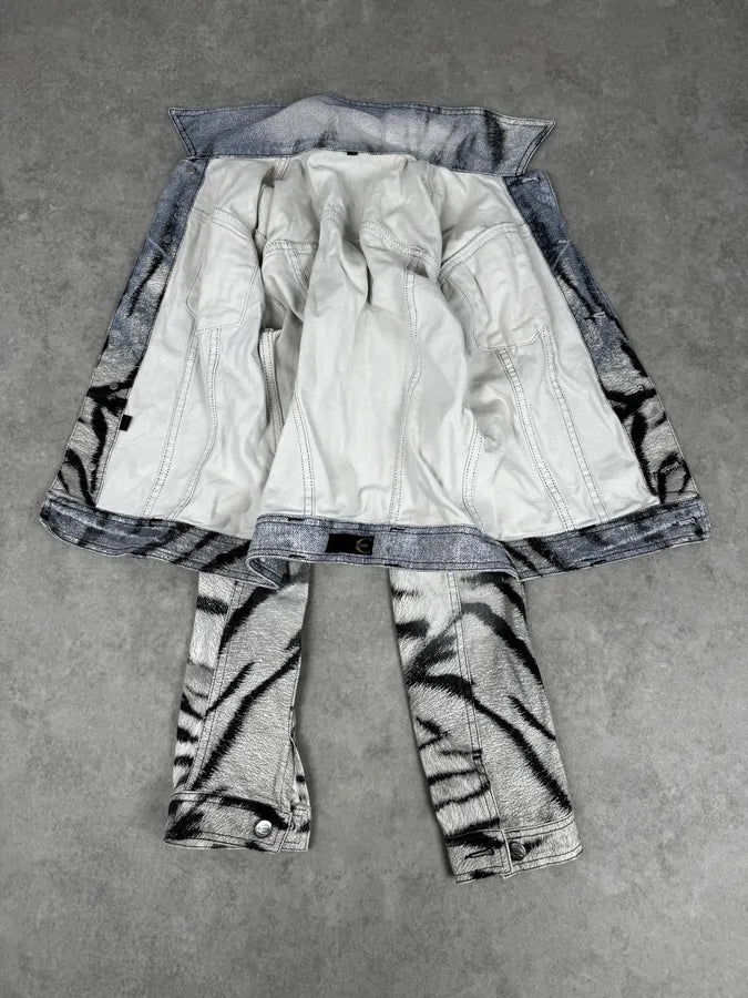 SS2002 Cavalli Blue & White Zebra Savage Denim Jacket fNRlNXg 6