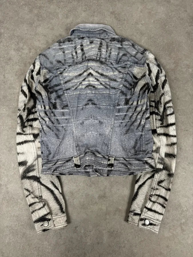 SS2002 Cavalli Blue & White Zebra Savage Denim Jacket fNRlNXg 3