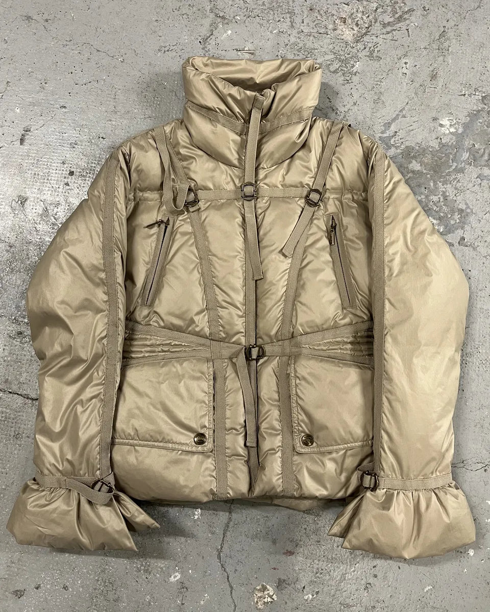2000s Cavalli Bondage Strapped Beige Puffer Jacket (M) PNUXUbw 0