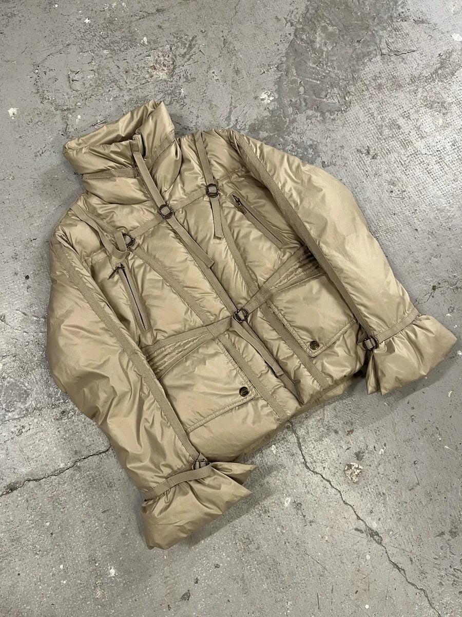 2000s Cavalli Bondage Strapped Beige Puffer Jacket (M) PNUXUbw 1