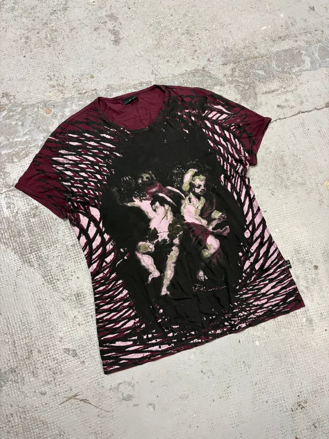2000s Cavalli Bordeaux & Black Cherub T-Shirt HMSudwE 3