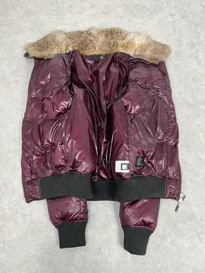 2000s Cavalli Bordeaux Nylon Fur Collar British Puffer Jacket iSlGSbe 10
