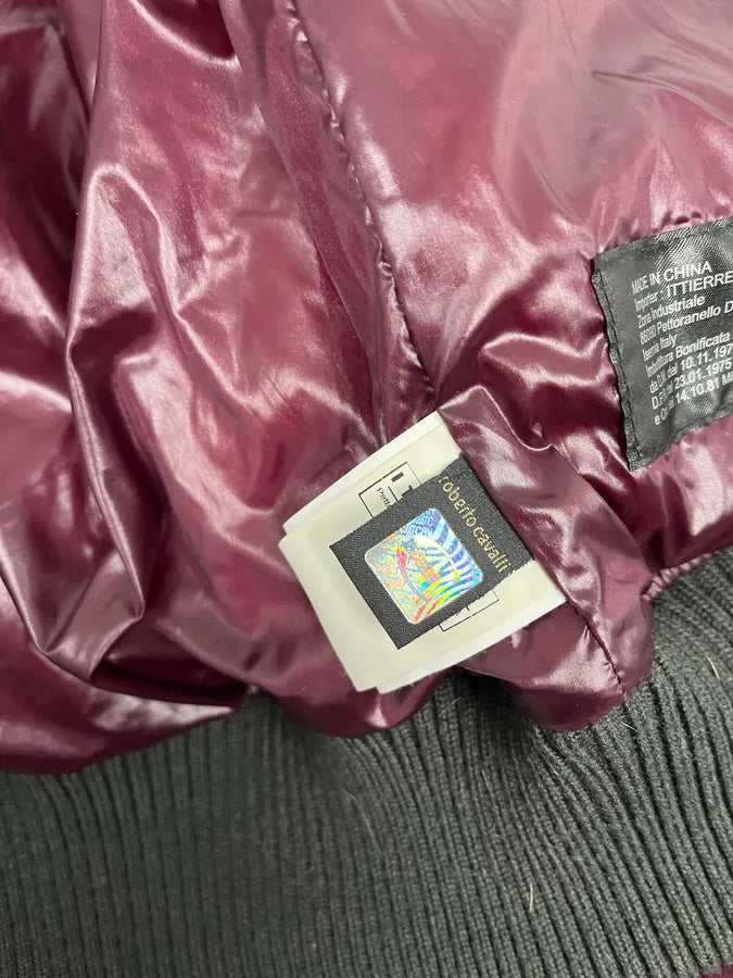 2000s Cavalli Bordeaux Nylon Fur Collar British Puffer Jacket iSlGSbe 13