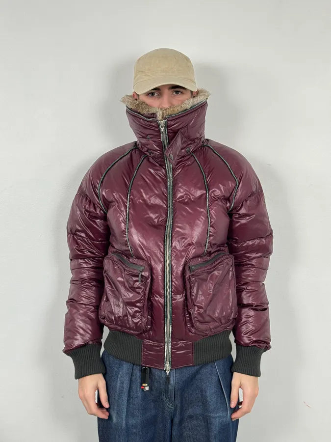 2000s Cavalli Bordeaux Nylon Fur Collar British Puffer Jacket iSlGSbe 2