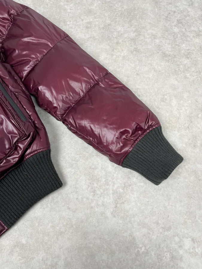 2000s Cavalli Bordeaux Nylon Fur Collar British Puffer Jacket iSlGSbe 6