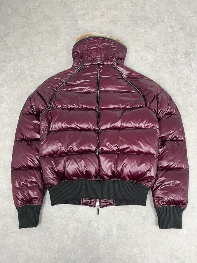 2000s Cavalli Bordeaux Nylon Fur Collar British Puffer Jacket iSlGSbe 8