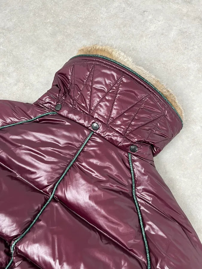 2000s Cavalli Bordeaux Nylon Fur Collar British Puffer Jacket iSlGSbe 9