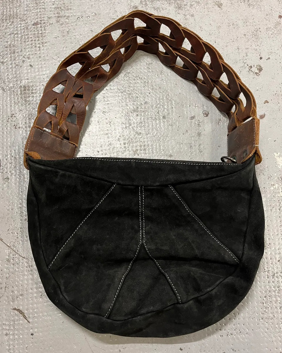 2000s Cavalli Braided Brown Leather Strap Black Suede Shoulder Bag DYiLJYe 7