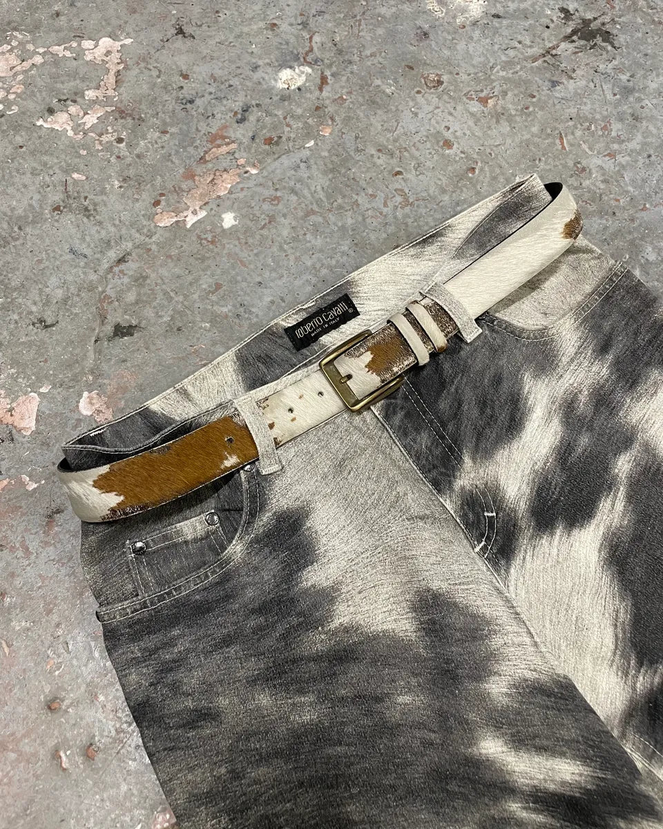 2000s Cavalli Brown and White Pony Hair Leather Cowboy Belt QKJbQlH 0