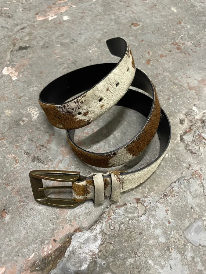2000s Cavalli Brown and White Pony Hair Leather Cowboy Belt QKJbQlH 1