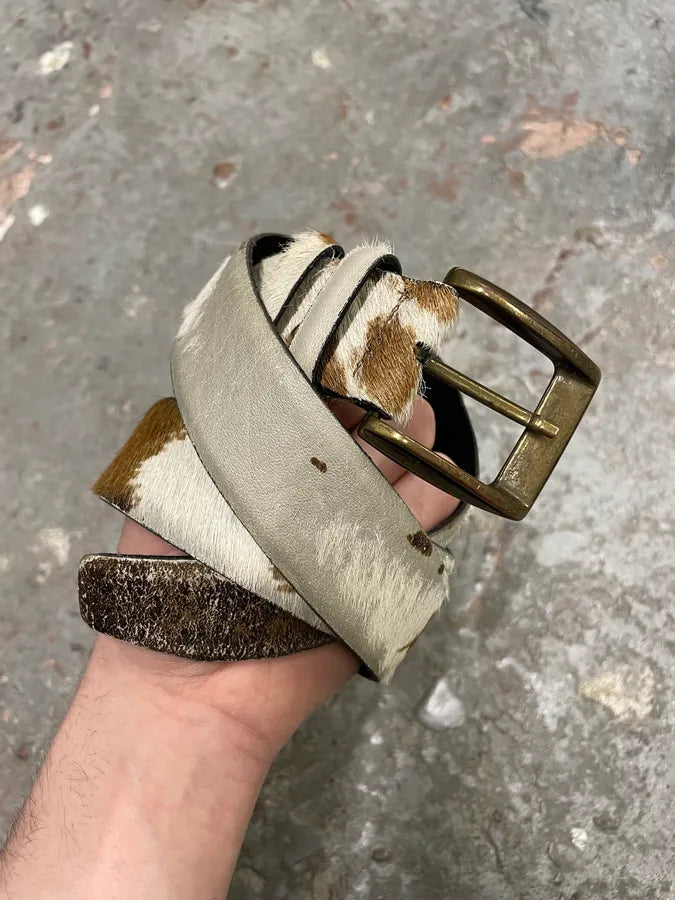 2000s Cavalli Brown and White Pony Hair Leather Cowboy Belt QKJbQlH 2