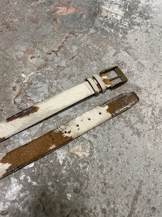 2000s Cavalli Brown and White Pony Hair Leather Cowboy Belt QKJbQlH 3