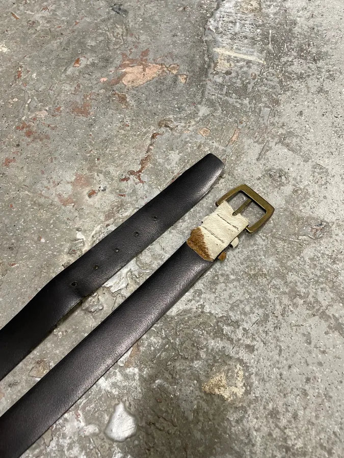 2000s Cavalli Brown and White Pony Hair Leather Cowboy Belt QKJbQlH 4