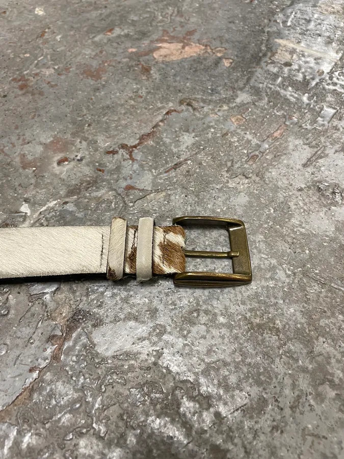 2000s Cavalli Brown and White Pony Hair Leather Cowboy Belt QKJbQlH 5