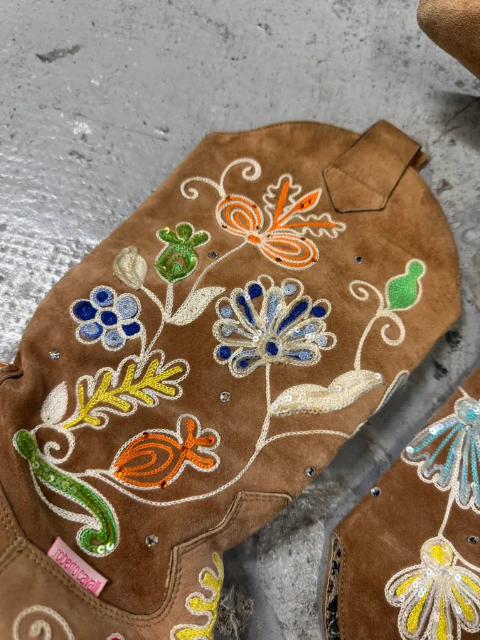 2000s Cavalli Brown Cow-Boy Ankle Leather Boots (40eu/us7) GpOrcFe 1