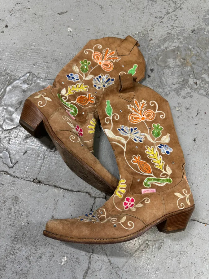 2000s Cavalli Brown Cow-Boy Ankle Leather Boots (40eu/us7) GpOrcFe 2