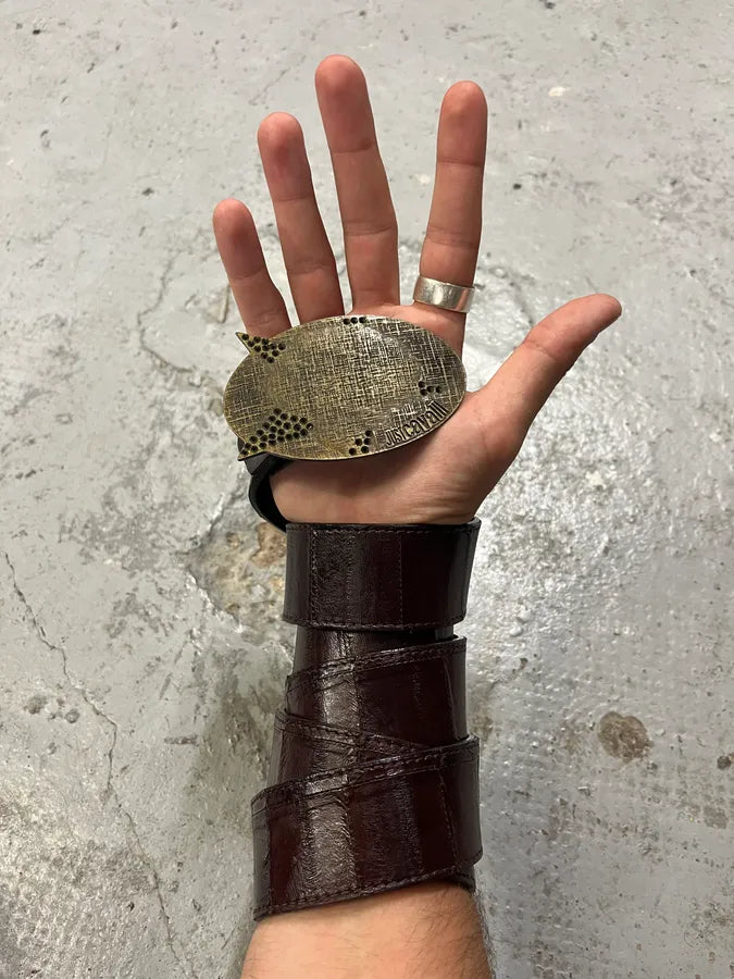 2000s Cavalli Brown Crocodile Effect Premium Leather Belt AzptDnP 0