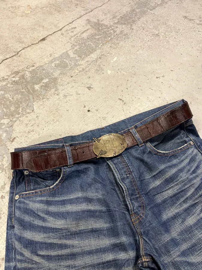 2000s Cavalli Brown Crocodile Effect Premium Leather Belt AzptDnP 1