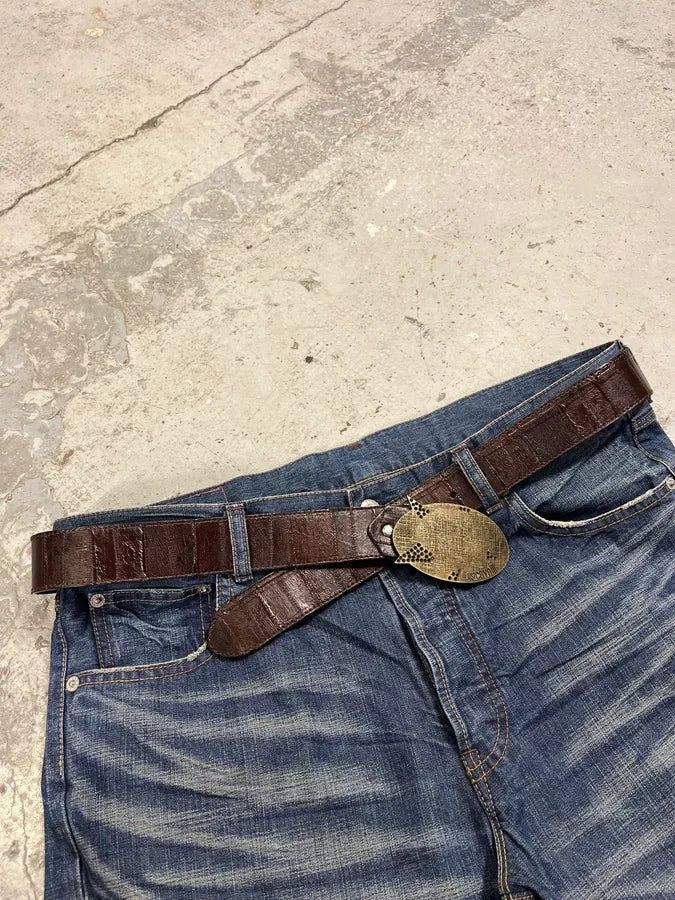 2000s Cavalli Brown Crocodile Effect Premium Leather Belt AzptDnP 2
