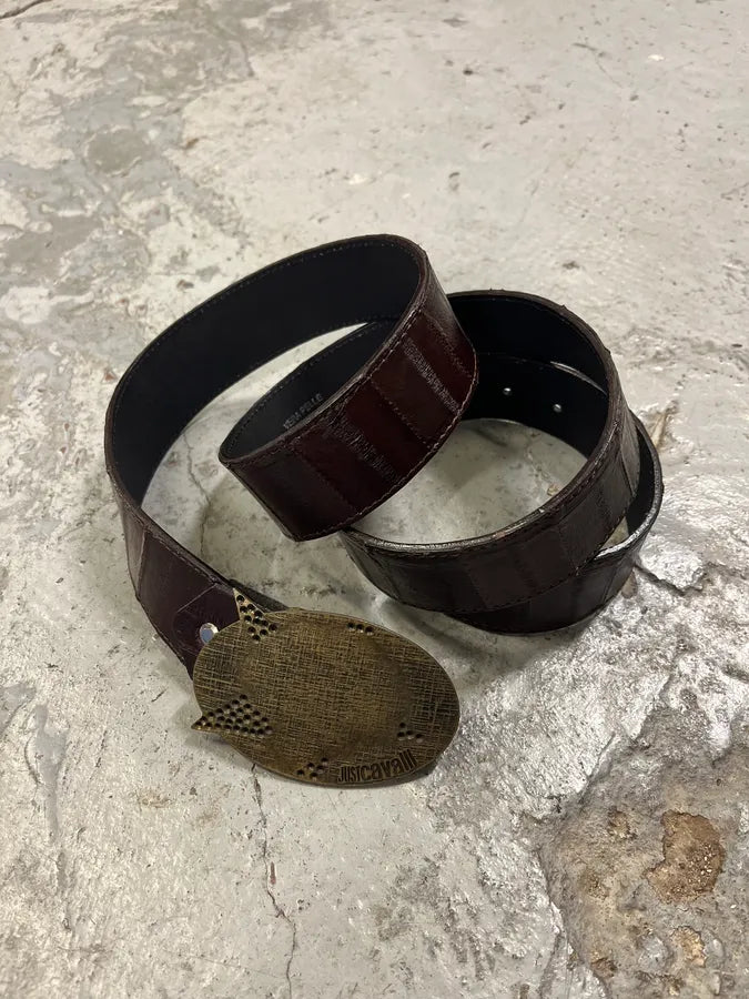 2000s Cavalli Brown Crocodile Effect Premium Leather Belt AzptDnP 3