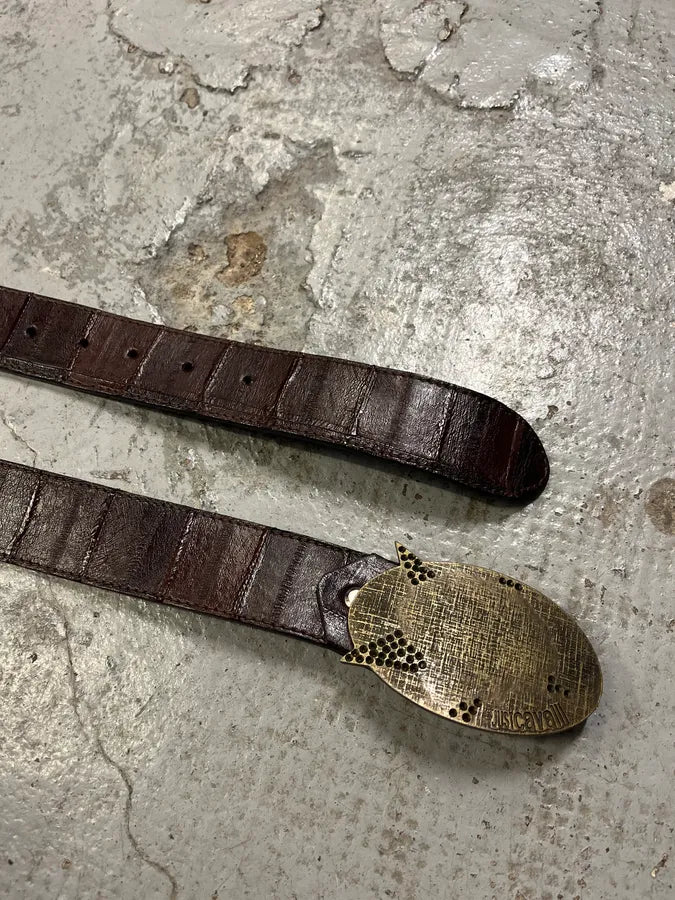 2000s Cavalli Brown Crocodile Effect Premium Leather Belt AzptDnP 4