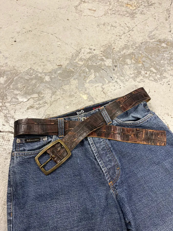 2000s Cavalli Brown Crocodile Leather Belt CSiVhrP 1