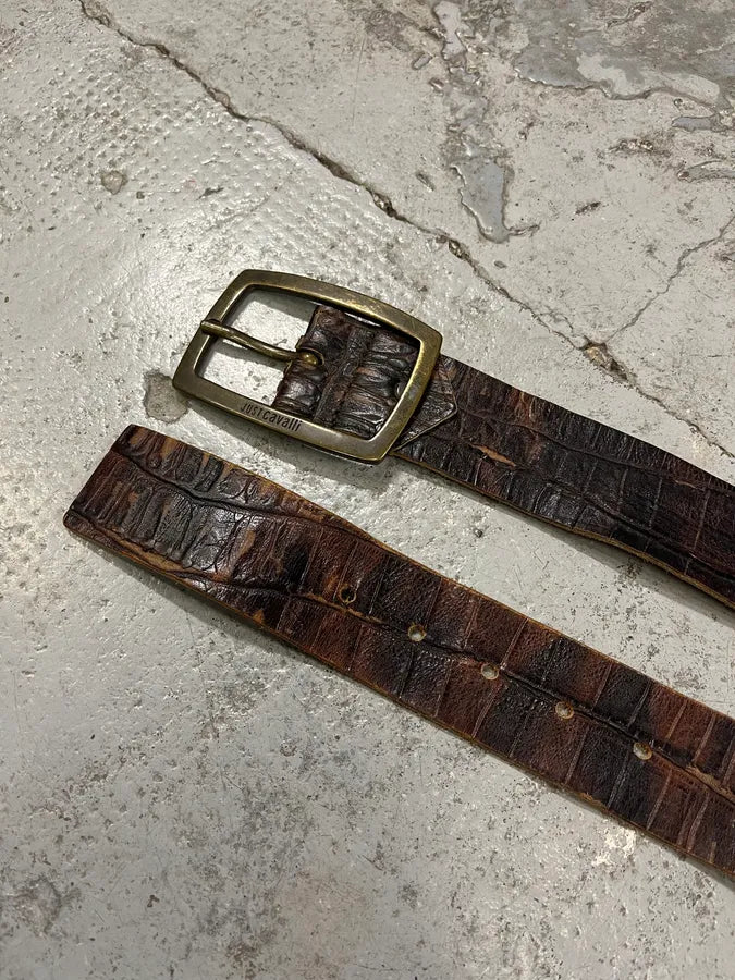 2000s Cavalli Brown Crocodile Leather Belt CSiVhrP 3