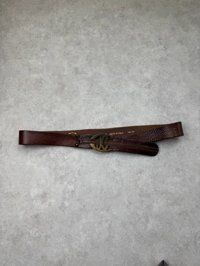 AW2007 Cavalli Brown Double Leather Logo Buckle Belt uLXctrj 2