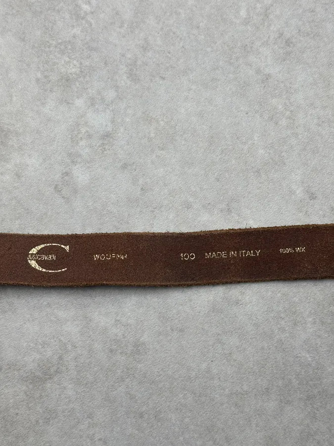 AW2007 Cavalli Brown Double Leather Logo Buckle Belt uLXctrj 7