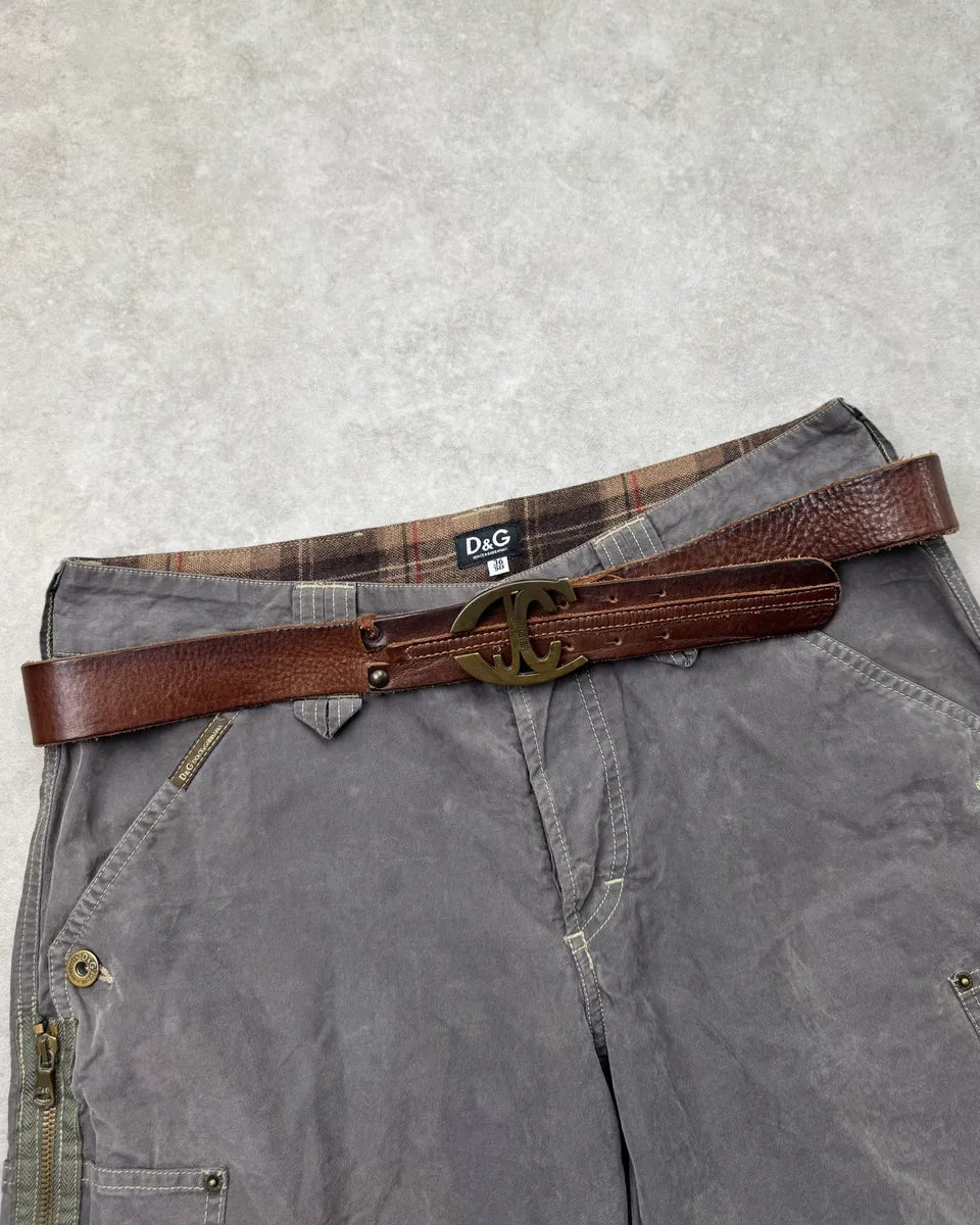 AW2007 Cavalli Brown Double Leather Logo Buckle Belt uLXctrj 0