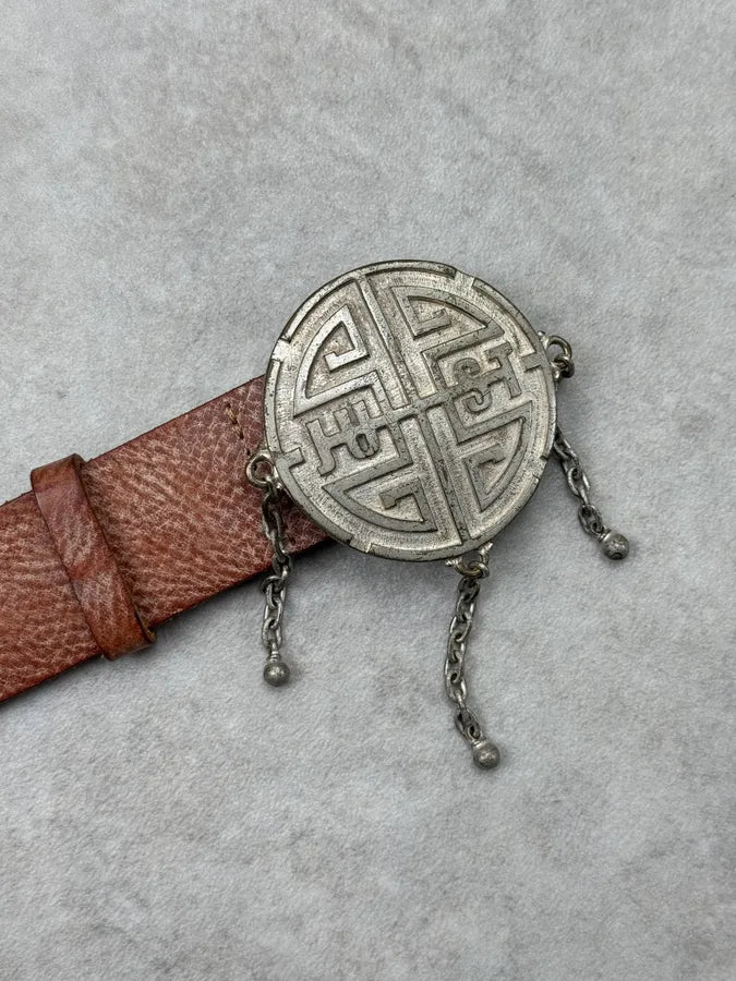 2000s Cavalli Brown Dust Leather Maze Belt  kBrVslR 6